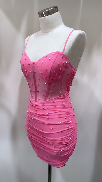 Corset Pearl Dress - Charm Pink