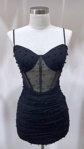 Corset Pearl Dress - Black