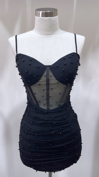 Corset Pearl Dress - Black