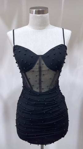 Corset Pearl Dress - Black