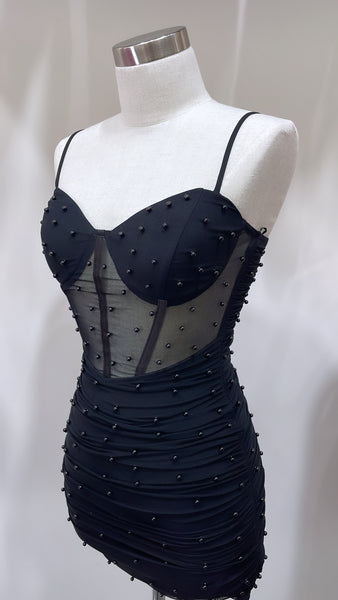 Corset Pearl Dress - Black